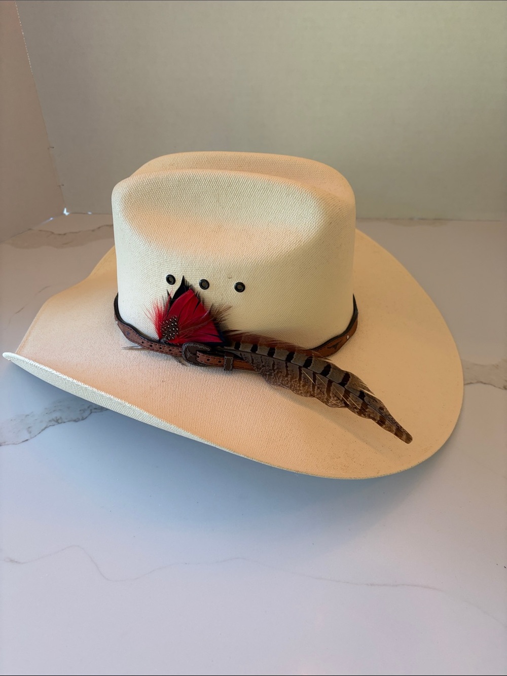 Cream Kids Cowboy Hat with Feather Accent